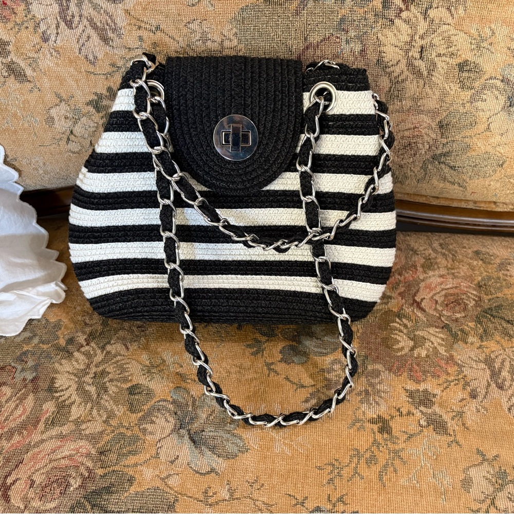 Black and White Striped Women's Bag